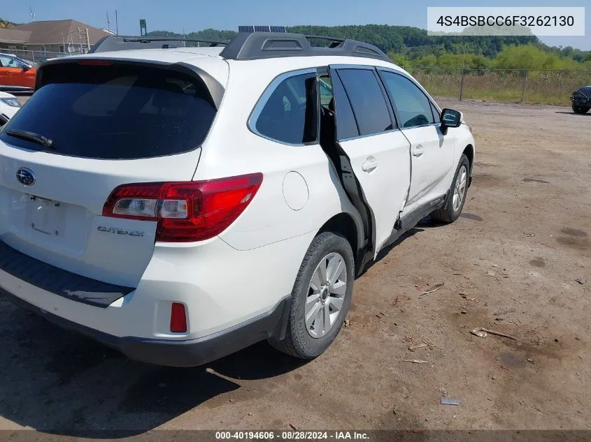 2015 Subaru Outback 2.5I Premium VIN: 4S4BSBCC6F3262130 Lot: 40194606