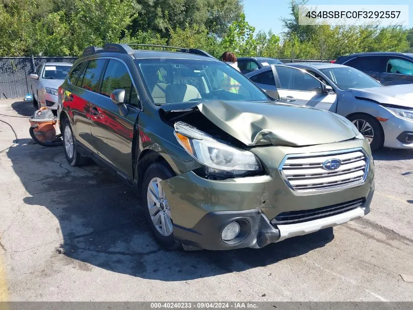 2015 Subaru Outback 2.5I Premium VIN: 4S4BSBFC0F3292557 Lot: 40240233