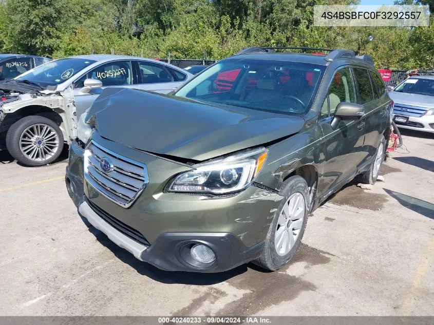 2015 Subaru Outback 2.5I Premium VIN: 4S4BSBFC0F3292557 Lot: 40240233