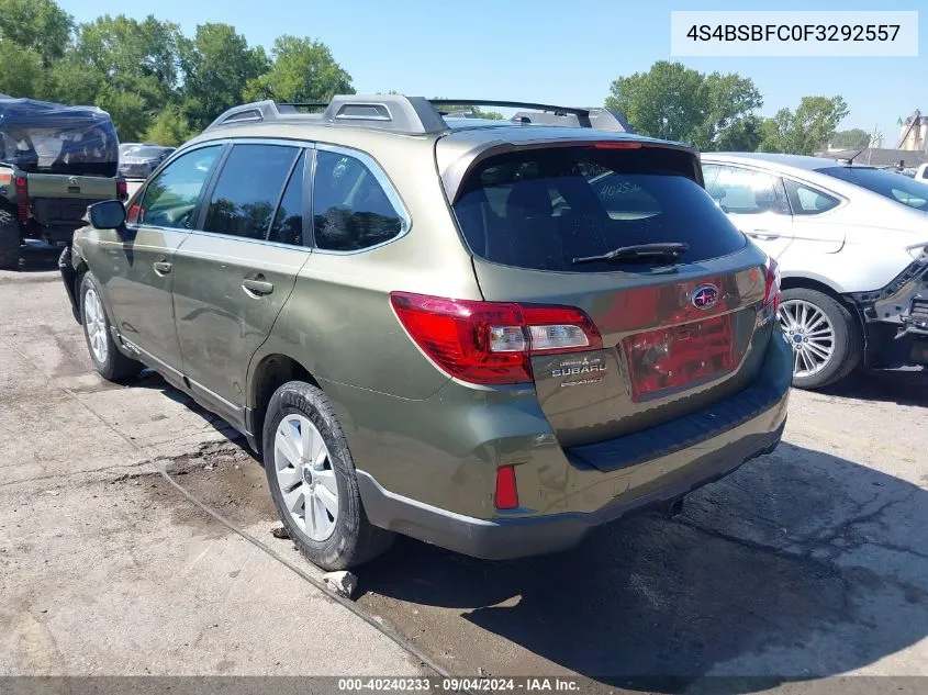 2015 Subaru Outback 2.5I Premium VIN: 4S4BSBFC0F3292557 Lot: 40240233