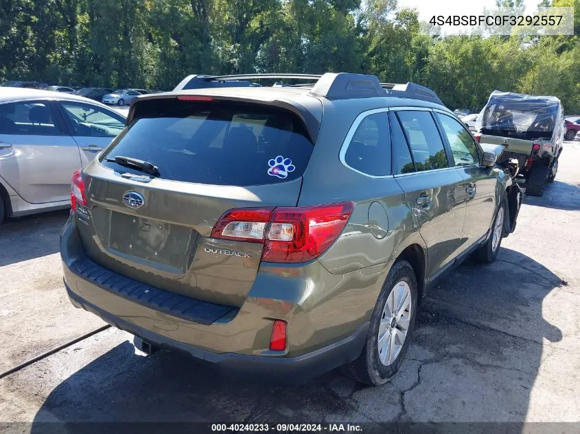 2015 Subaru Outback 2.5I Premium VIN: 4S4BSBFC0F3292557 Lot: 40240233