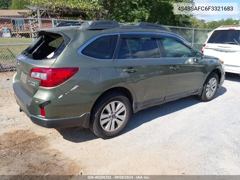 2015 Subaru Outback 2.5I Premium VIN: 4S4BSAFC6F3321683 Lot: 40258392