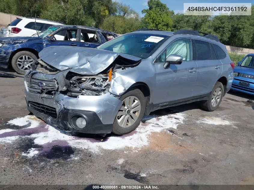 2015 Subaru Outback 2.5I Premium VIN: 4S4BSAHC4F3361192 Lot: 40300051