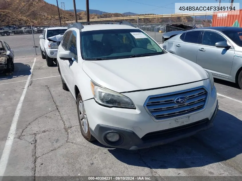 2015 Subaru Outback 2.5I Premium VIN: 4S4BSACC4F3349194 Lot: 40304231