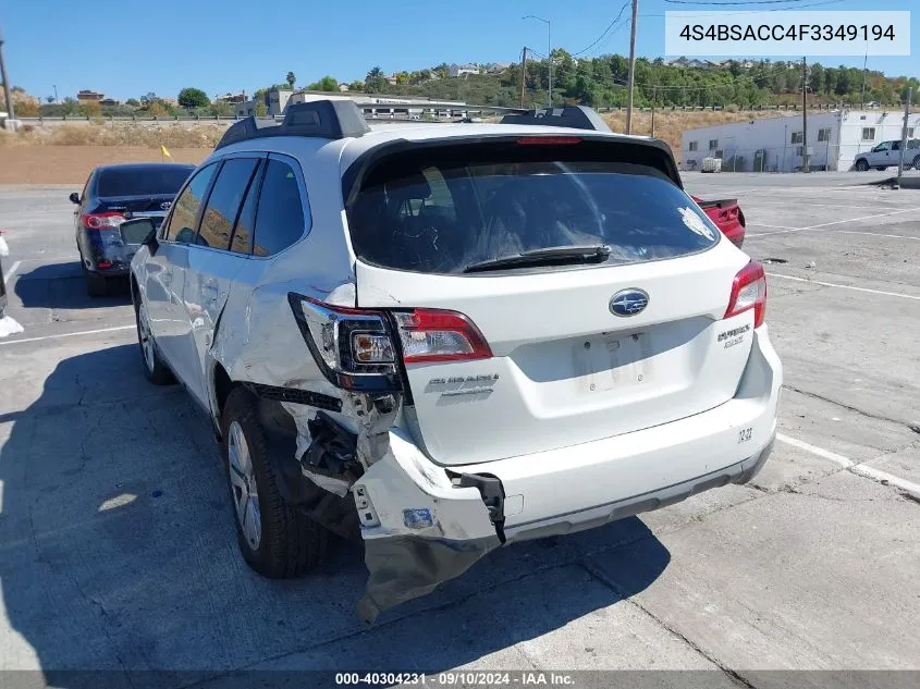 2015 Subaru Outback 2.5I Premium VIN: 4S4BSACC4F3349194 Lot: 40304231