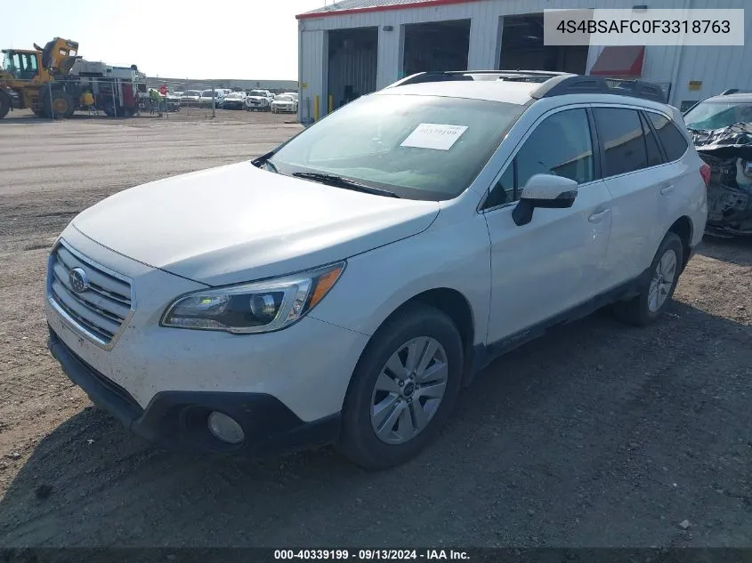 2015 Subaru Outback 2.5I Premium VIN: 4S4BSAFC0F3318763 Lot: 40339199