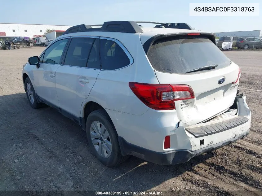 2015 Subaru Outback 2.5I Premium VIN: 4S4BSAFC0F3318763 Lot: 40339199