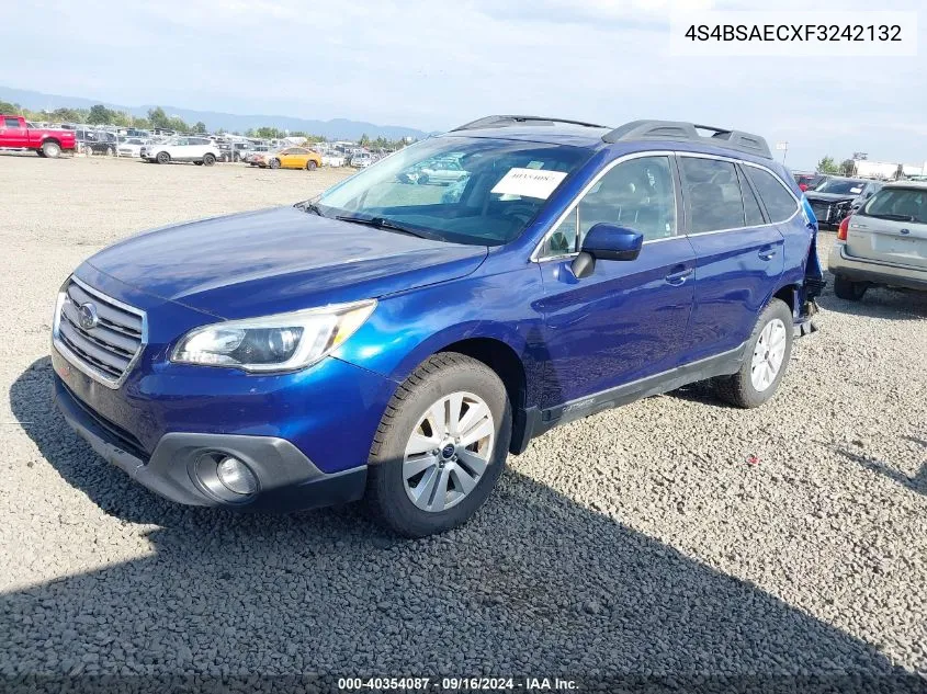 2015 Subaru Outback 2.5I Premium VIN: 4S4BSAECXF3242132 Lot: 40354087