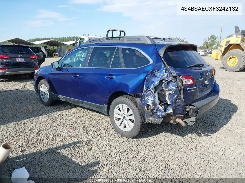 2015 Subaru Outback 2.5I Premium VIN: 4S4BSAECXF3242132 Lot: 40354087