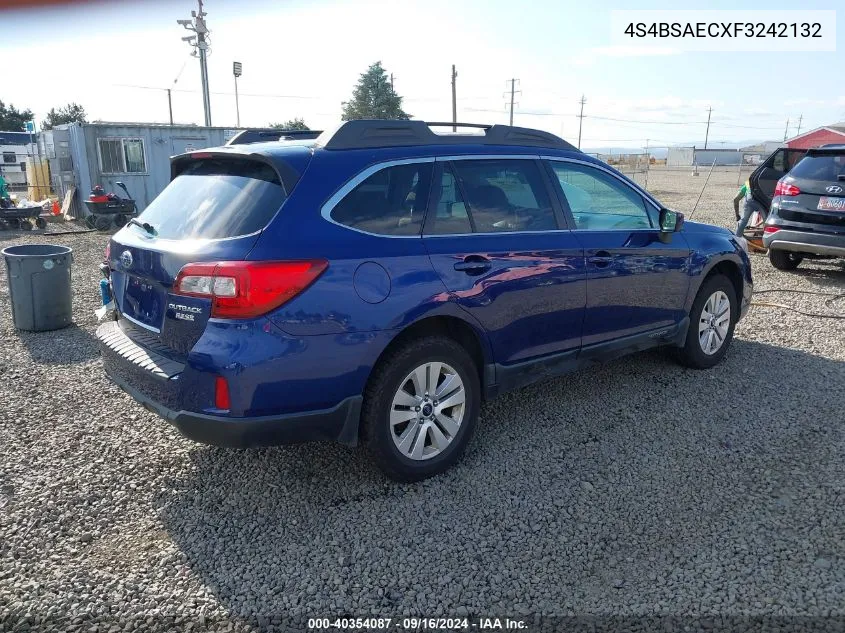 2015 Subaru Outback 2.5I Premium VIN: 4S4BSAECXF3242132 Lot: 40354087