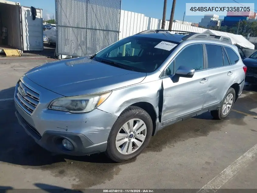 4S4BSAFCXF3358705 2015 Subaru Outback 2.5I Premium
