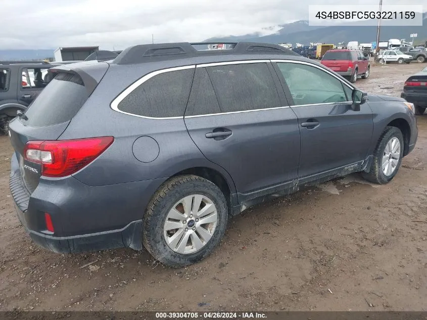 2016 Subaru Outback 2.5I Premium VIN: 4S4BSBFC5G3221159 Lot: 39304705