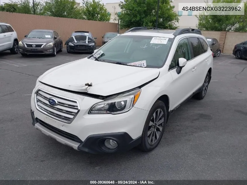 2016 Subaru Outback 3.6R Limited VIN: 4S4BSENCXG3223962 Lot: 39360648