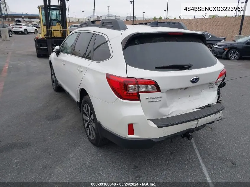 2016 Subaru Outback 3.6R Limited VIN: 4S4BSENCXG3223962 Lot: 39360648