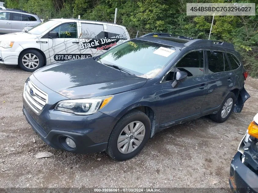 2016 Subaru Outback 2.5I Premium VIN: 4S4BSBDC7G3296027 Lot: 39896061