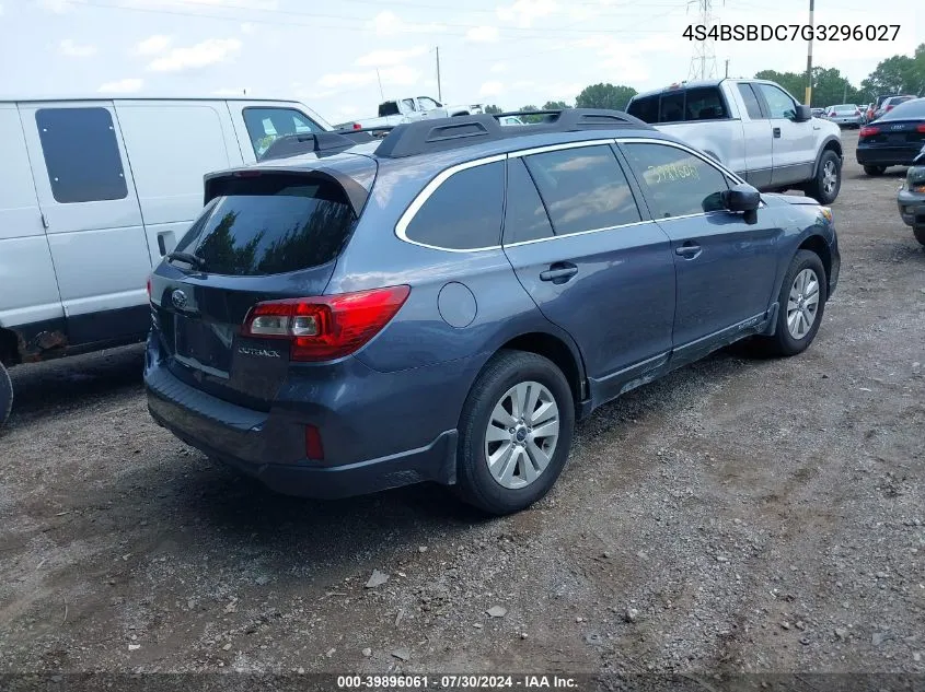 2016 Subaru Outback 2.5I Premium VIN: 4S4BSBDC7G3296027 Lot: 39896061