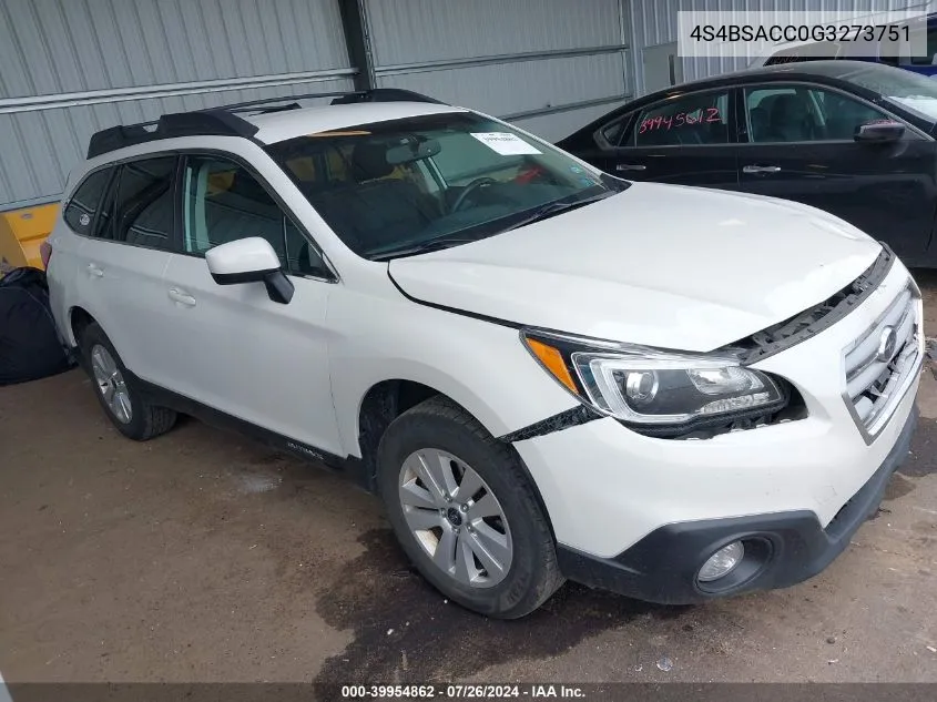 4S4BSACC0G3273751 2016 Subaru Outback 2.5I Premium