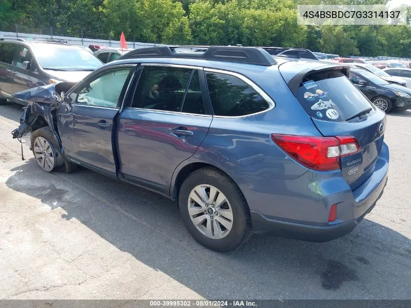 2016 Subaru Outback 2.5I Premium VIN: 4S4BSBDC7G3314137 Lot: 39995302