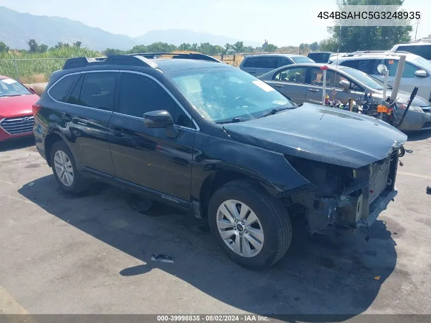 2016 Subaru Outback 2.5I Premium VIN: 4S4BSAHC5G3248935 Lot: 39998835