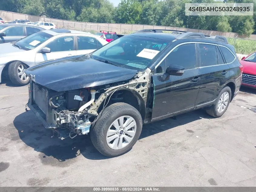 2016 Subaru Outback 2.5I Premium VIN: 4S4BSAHC5G3248935 Lot: 39998835