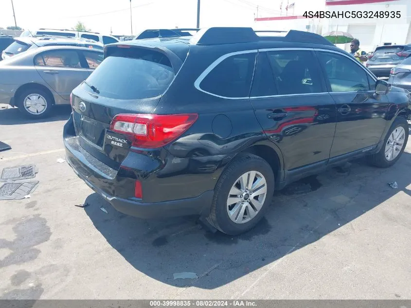 2016 Subaru Outback 2.5I Premium VIN: 4S4BSAHC5G3248935 Lot: 39998835