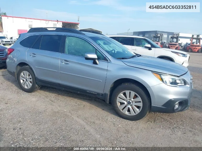 2016 Subaru Outback 2.5I Premium VIN: 4S4BSADC6G3352811 Lot: 40055789