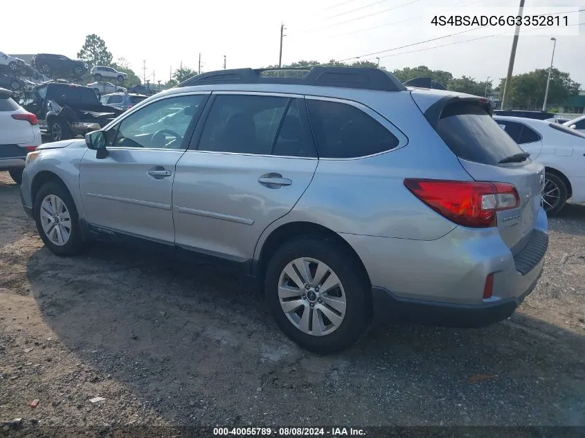 2016 Subaru Outback 2.5I Premium VIN: 4S4BSADC6G3352811 Lot: 40055789