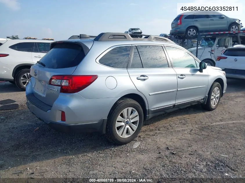 2016 Subaru Outback 2.5I Premium VIN: 4S4BSADC6G3352811 Lot: 40055789