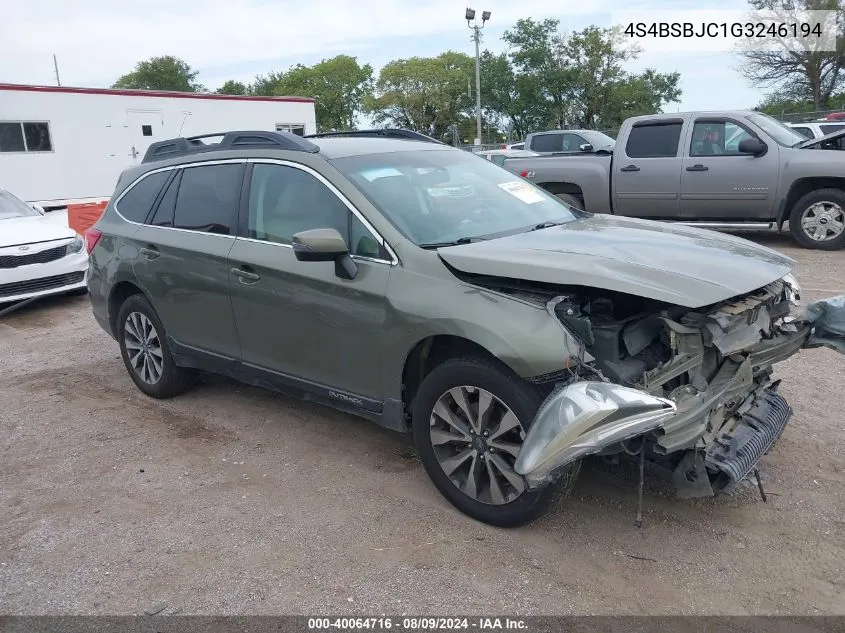 2016 Subaru Outback 2.5I Limited VIN: 4S4BSBJC1G3246194 Lot: 40064716