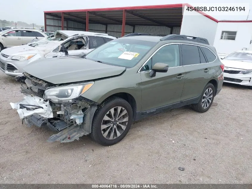 2016 Subaru Outback 2.5I Limited VIN: 4S4BSBJC1G3246194 Lot: 40064716