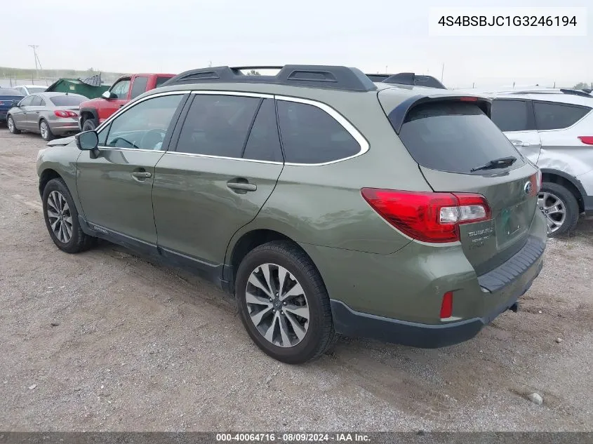 4S4BSBJC1G3246194 2016 Subaru Outback 2.5I Limited