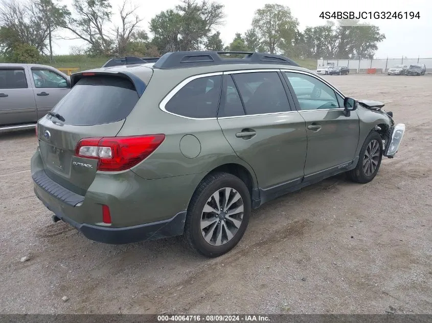 2016 Subaru Outback 2.5I Limited VIN: 4S4BSBJC1G3246194 Lot: 40064716