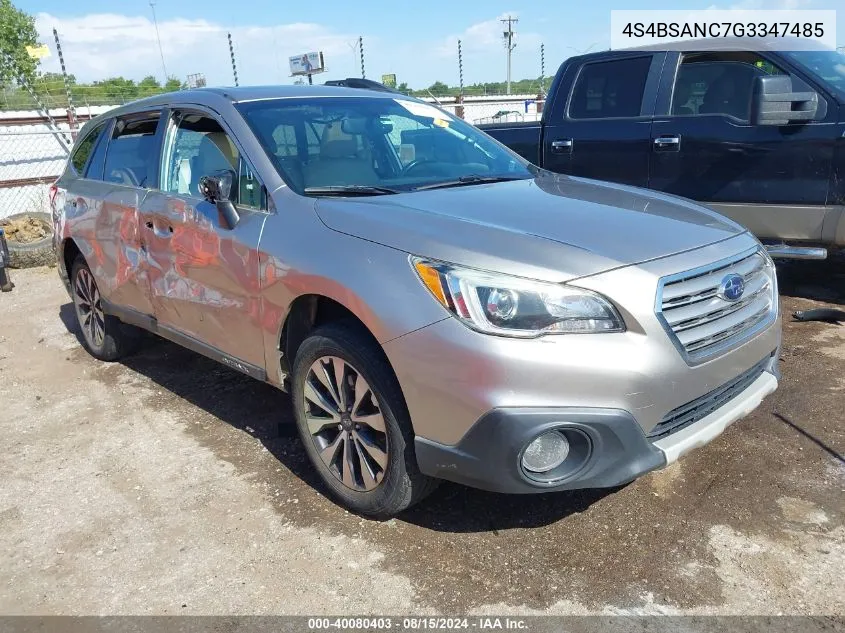 2016 Subaru Outback 2.5I Limited VIN: 4S4BSANC7G3347485 Lot: 40080403