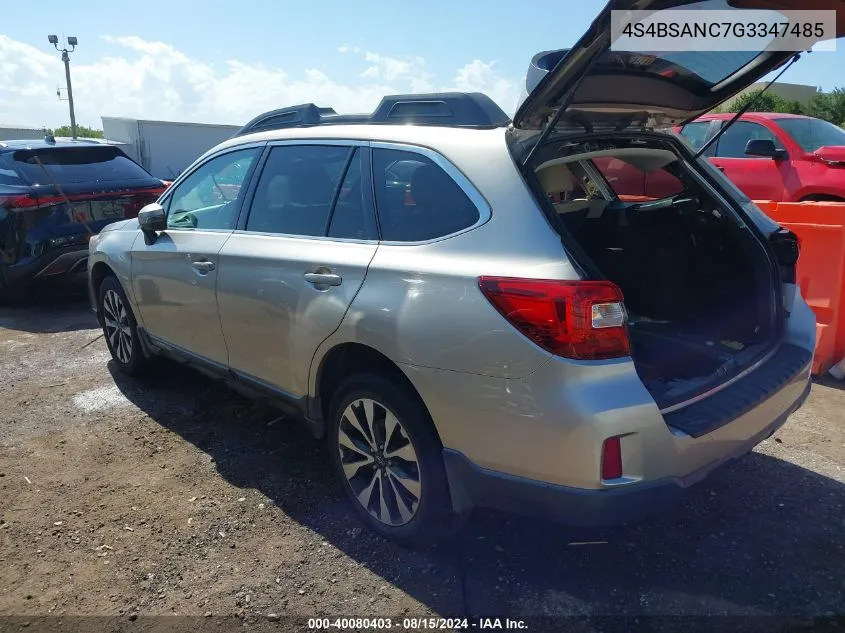 2016 Subaru Outback 2.5I Limited VIN: 4S4BSANC7G3347485 Lot: 40080403