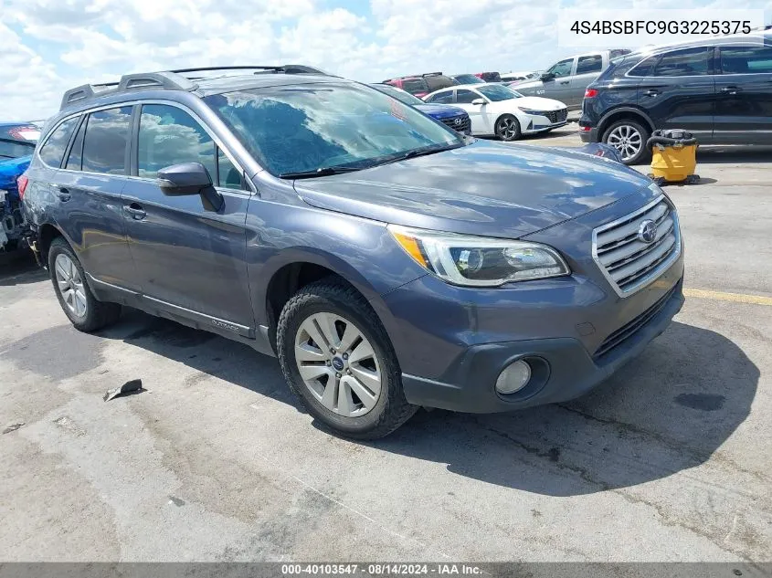 2016 Subaru Outback 2.5I Premium VIN: 4S4BSBFC9G3225375 Lot: 40103547