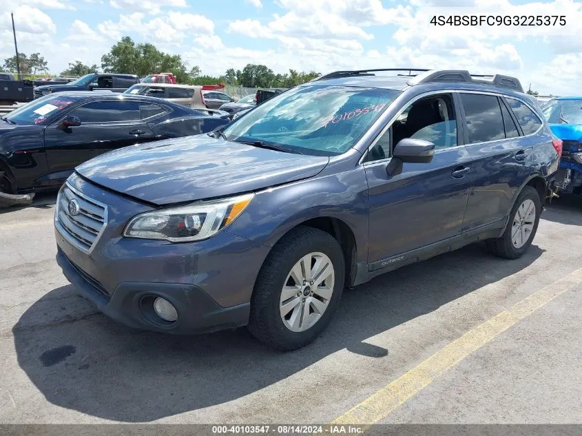 2016 Subaru Outback 2.5I Premium VIN: 4S4BSBFC9G3225375 Lot: 40103547