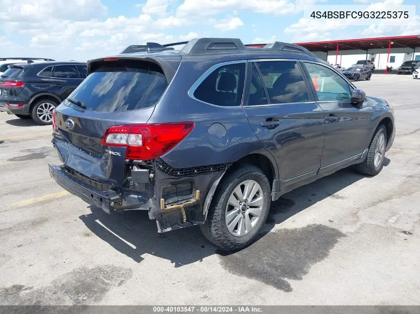 2016 Subaru Outback 2.5I Premium VIN: 4S4BSBFC9G3225375 Lot: 40103547