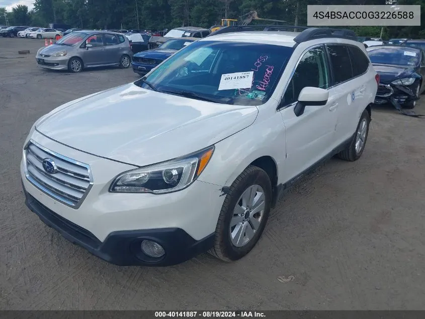 2016 Subaru Outback 2.5I Premium VIN: 4S4BSACC0G3226588 Lot: 40141887