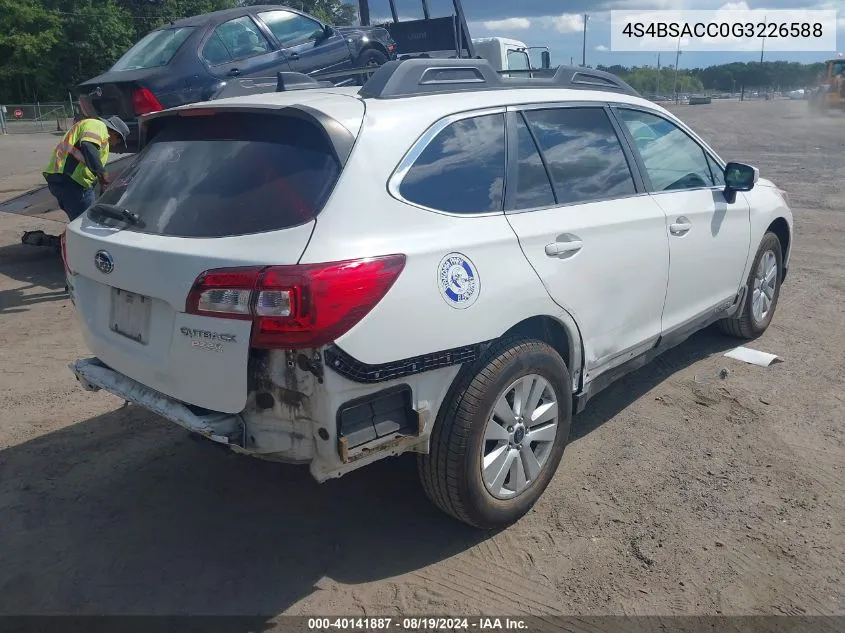 2016 Subaru Outback 2.5I Premium VIN: 4S4BSACC0G3226588 Lot: 40141887