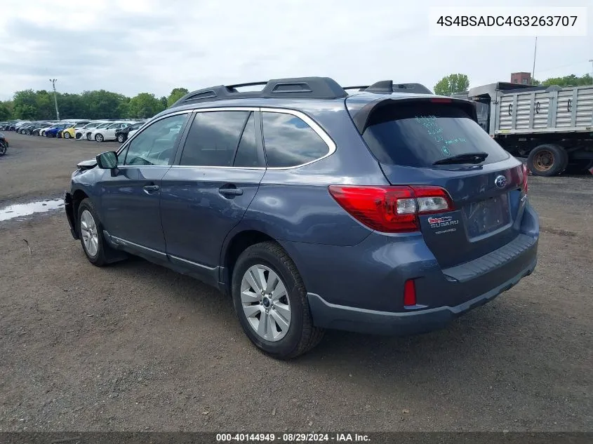 2016 Subaru Outback 2.5I Premium VIN: 4S4BSADC4G3263707 Lot: 40144949