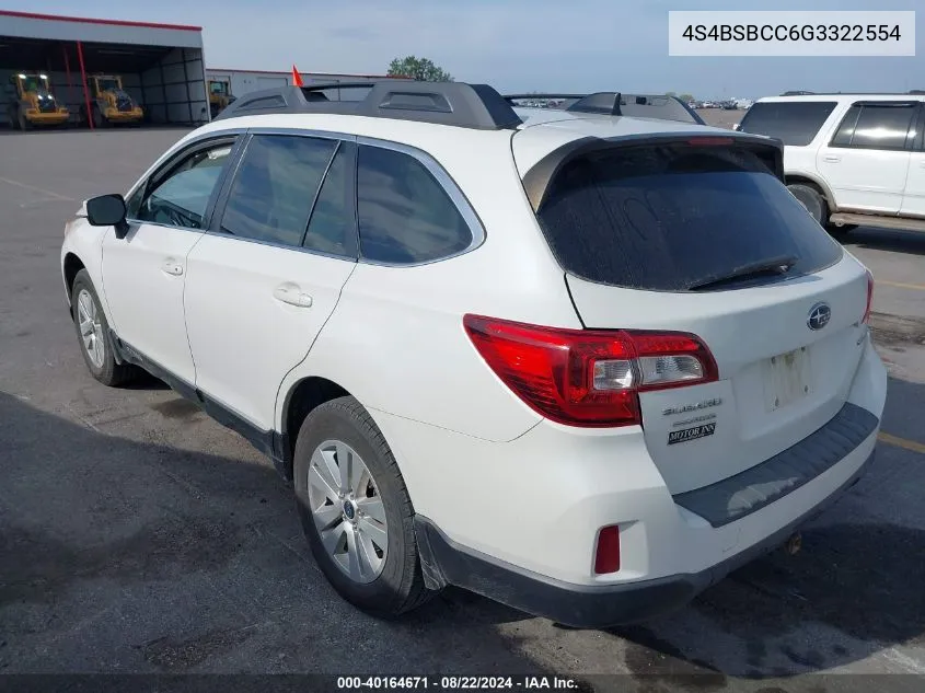 4S4BSBCC6G3322554 2016 Subaru Outback 2.5I Premium