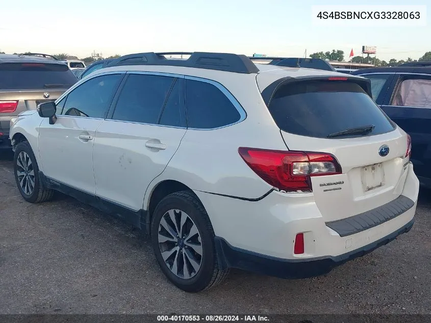 2016 Subaru Outback 2.5I Limited VIN: 4S4BSBNCXG3328063 Lot: 40170553