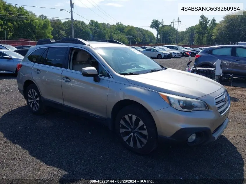 2016 Subaru Outback 2.5I Limited VIN: 4S4BSANC6G3260984 Lot: 40220144