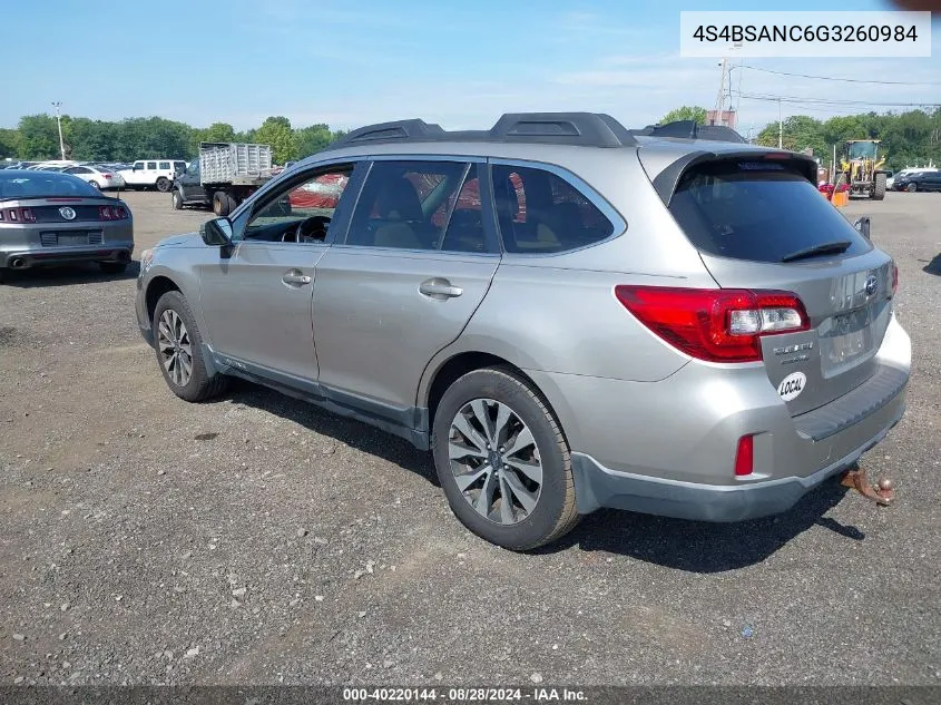 4S4BSANC6G3260984 2016 Subaru Outback 2.5I Limited