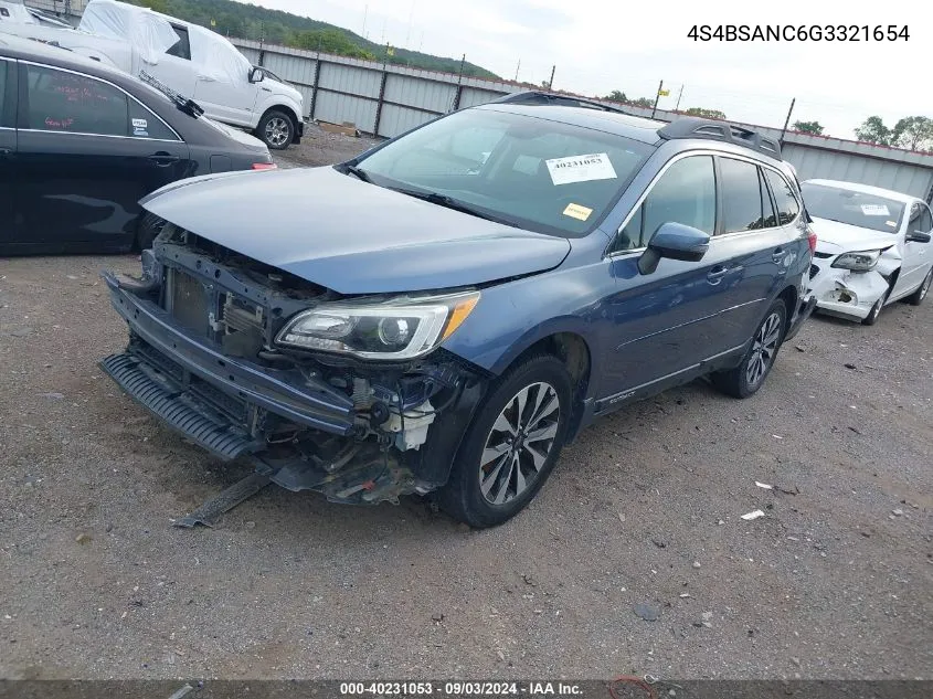 2016 Subaru Outback 2.5I Limited VIN: 4S4BSANC6G3321654 Lot: 40231053