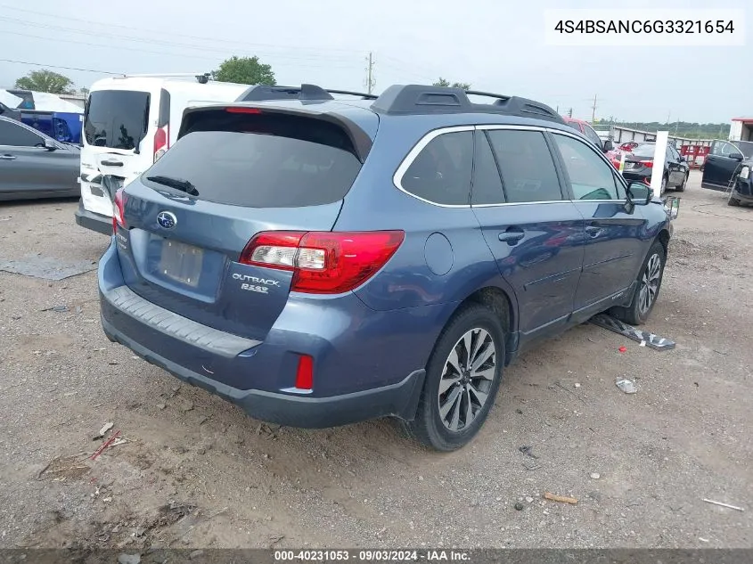 4S4BSANC6G3321654 2016 Subaru Outback 2.5I Limited