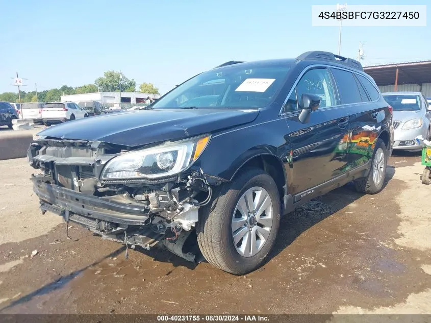 2016 Subaru Outback 2.5I Premium VIN: 4S4BSBFC7G3227450 Lot: 40231755