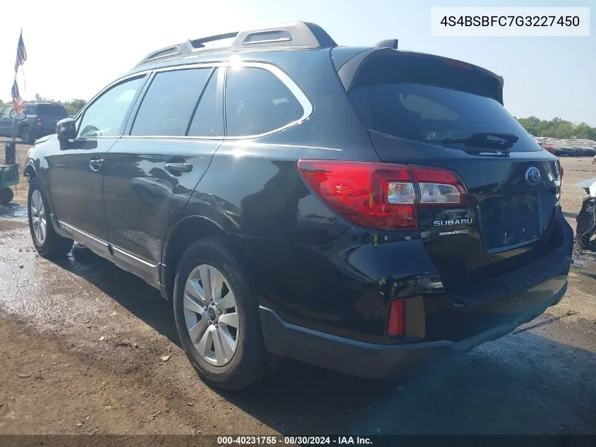 2016 Subaru Outback 2.5I Premium VIN: 4S4BSBFC7G3227450 Lot: 40231755