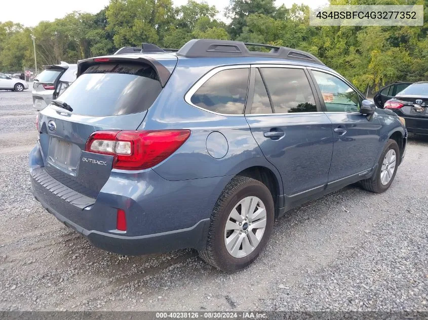 2016 Subaru Outback 2.5I Premium VIN: 4S4BSBFC4G3277352 Lot: 40238126