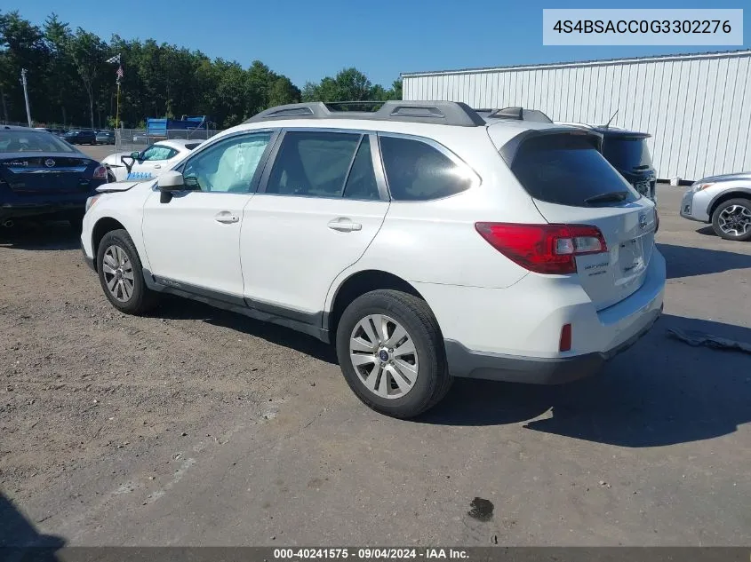 2016 Subaru Outback 2.5I Premium VIN: 4S4BSACC0G3302276 Lot: 40241575